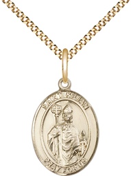 [8067GF/18G] 14kt Gold Filled Saint Kilian Pendant on a 18 inch Gold Plate Light Curb chain