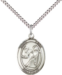 [8068SS/18S] Sterling Silver Saint Luke the Apostle Pendant on a 18 inch Light Rhodium Light Curb chain