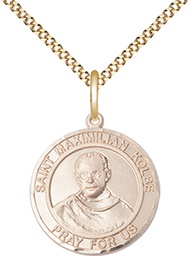 [8073RDGF/18G] 14kt Gold Filled Saint Maximilian Kolbe Pendant on a 18 inch Gold Plate Light Curb chain
