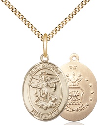 [8076GF1/18G] 14kt Gold Filled Saint Michael Air Force Pendant on a 18 inch Gold Plate Light Curb chain