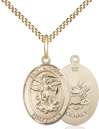 [8076GF6/18G] 14kt Gold Filled Saint Michael Navy Pendant on a 18 inch Gold Plate Light Curb chain