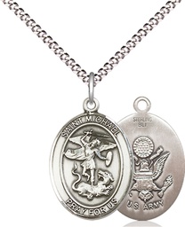 [8076SS2/18S] Sterling Silver Saint Michael Army Pendant on a 18 inch Light Rhodium Light Curb chain