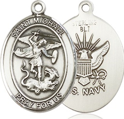 [8076SS6] Sterling Silver Saint Michael Navy Medal