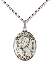 [8077SS/18S] Sterling Silver Saint Philomena Pendant on a 18 inch Light Rhodium Light Curb chain