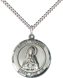 [8079RDSS/18S] Sterling Silver Saint Monica Pendant on a 18 inch Light Rhodium Light Curb chain