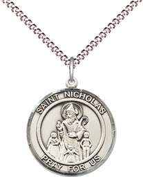 [8080RDSS/18S] Sterling Silver Saint Nicholas Pendant on a 18 inch Light Rhodium Light Curb chain
