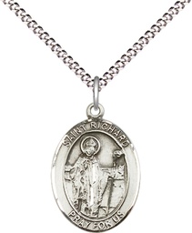 [8093SS/18S] Sterling Silver Saint Richard Pendant on a 18 inch Light Rhodium Light Curb chain