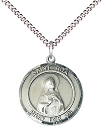 [8094RDSS/18S] Sterling Silver Saint Rita of Cascia Pendant on a 18 inch Light Rhodium Light Curb chain