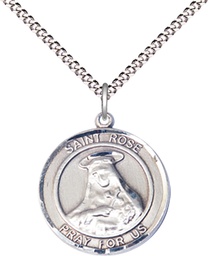 [8095RDSS/18S] Sterling Silver Saint Rose of Lima Pendant on a 18 inch Light Rhodium Light Curb chain