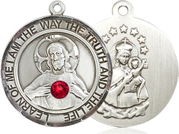 [8098RDSS-STN7] Sterling Silver Scapular - Ruby Stone Medal with a 3mm Ruby Swarovski stone