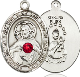 [8098SS-STN7] Sterling Silver Scapular - Ruby Stone Medal with a 3mm Ruby Swarovski stone