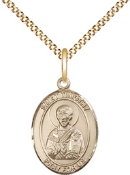 [8105GF/18G] 14kt Gold Filled Saint Timothy Pendant on a 18 inch Gold Plate Light Curb chain