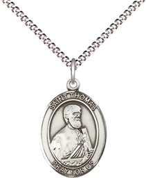 [8107SS/18S] Sterling Silver Saint Thomas the Apostle Pendant on a 18 inch Light Rhodium Light Curb chain
