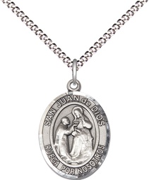[8112SPSS/18S] Sterling Silver San Juan de Dios Pendant on a 18 inch Light Rhodium Light Curb chain