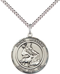 [8114RDSS/18S] Sterling Silver Saint William of Rochester Pendant on a 18 inch Light Rhodium Light Curb chain