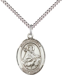 [8114SS/18S] Sterling Silver Saint William of Rochester Pendant on a 18 inch Light Rhodium Light Curb chain