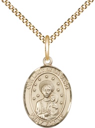 [8115GF/18G] 14kt Gold Filled Our Lady of la Vang Pendant on a 18 inch Gold Plate Light Curb chain