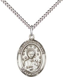 [8115SS/18S] Sterling Silver Our Lady of la Vang Pendant on a 18 inch Light Rhodium Light Curb chain