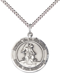 [8118RDSPSS/18S] Sterling Silver Angel de la Guarda Pendant on a 18 inch Light Rhodium Light Curb chain