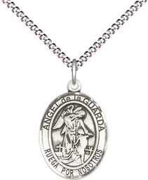 [8118SPSS/18S] Sterling Silver Angel de la Guarda Pendant on a 18 inch Light Rhodium Light Curb chain