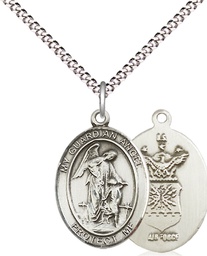 [8118SS1/18S] Sterling Silver Guardian Angel Air Force Pendant on a 18 inch Light Rhodium Light Curb chain
