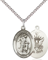 [8118SS6/18S] Sterling Silver Guardian Angel Navy Pendant on a 18 inch Light Rhodium Light Curb chain