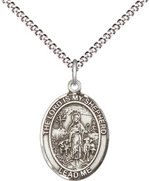 [8119SS/18S] Sterling Silver Lord Is My Shepherd Pendant on a 18 inch Light Rhodium Light Curb chain