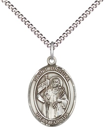 [8127SS/18S] Sterling Silver Saint Ursula Pendant on a 18 inch Light Rhodium Light Curb chain