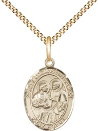 [8132GF/18G] 14kt Gold Filled Saints Cosmas &amp; Damian Pendant on a 18 inch Gold Plate Light Curb chain