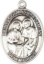[8132SSY] Sterling Silver Saints Cosmas &amp; Damian Medal