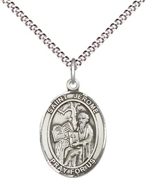 [8135SS/18S] Sterling Silver Saint Jerome Pendant on a 18 inch Light Rhodium Light Curb chain