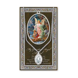 [HI-950-350] Guardian Angel Pewter Medal on 24" Chain w/Bio. and Picture Folder