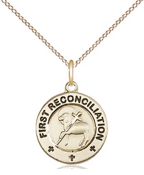 [4008GF/18GF] 14kt Gold Filled First Reconciliation / Penance Pendant on a 18 inch Gold Filled Light Curb chain