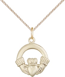 [4138GF/18GF] 14kt Gold Filled Claddagh Pendant on a 18 inch Gold Filled Light Curb chain