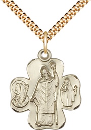 [4148GF/24G] 14kt Gold Filled Irish Shamrock Pendant on a 24 inch Gold Plate Heavy Curb chain