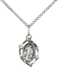 [4154SS/18SS] Sterling Silver Guardian Angel Pendant on a 18 inch Sterling Silver Light Curb chain