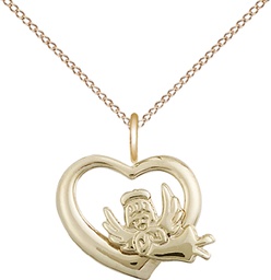 [4206GF/18GF] 14kt Gold Filled Heart Guardian Angel Pendant on a 18 inch Gold Filled Light Curb chain