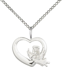 [4206SS/18SS] Sterling Silver Heart Guardian Angel Pendant on a 18 inch Sterling Silver Light Curb chain