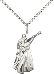 [4240SS/18SS] Sterling Silver Guardian Angel Pendant on a 18 inch Sterling Silver Light Curb chain