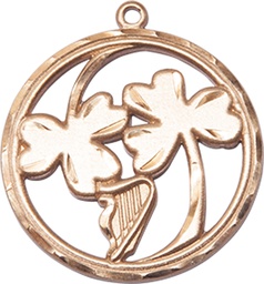 [5104KT] 14kt Gold Irish Shamrock Harp Medal