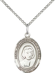 [8262SS/18SS] Sterling Silver Saint John Baptist de la Salle Pendant on a 18 inch Sterling Silver Light Curb chain