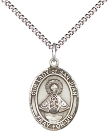 [8263SS/18S] Sterling Silver Our Lady of San Juan Pendant on a 18 inch Light Rhodium Light Curb chain
