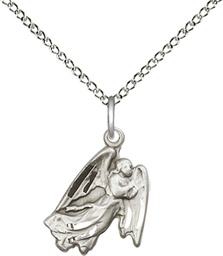 [5642SS/18SS] Sterling Silver Guardian Angel Pendant on a 18 inch Sterling Silver Light Curb chain