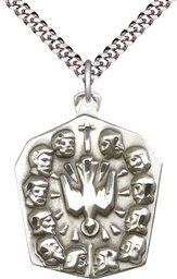 [5675SS/24S] Sterling Silver Apostles Pendant on a 24 inch Light Rhodium Heavy Curb chain