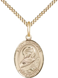 [8272GF/18G] 14kt Gold Filled Saint Perpetua Pendant on a 18 inch Gold Plate Light Curb chain