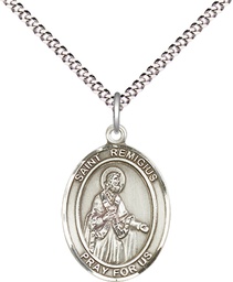 [8274SS/18S] Sterling Silver Saint Remigius of Reims Pendant on a 18 inch Light Rhodium Light Curb chain