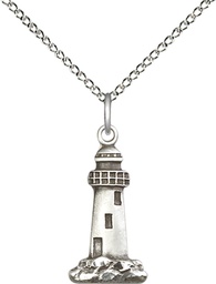 [5922SS/18SS] Sterling Silver Lighthouse Pendant on a 18 inch Sterling Silver Light Curb chain