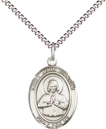[8282SS/18S] Sterling Silver Saint John Vianney Pendant on a 18 inch Light Rhodium Light Curb chain