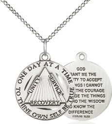 [6088SS/18SS] Sterling Silver Recovery Pendant on a 18 inch Sterling Silver Light Curb chain