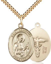 [7019GF9/24G] 14kt Gold Filled Saint Camillus of Lellis Nurse Pendant on a 24 inch Gold Plate Heavy Curb chain
